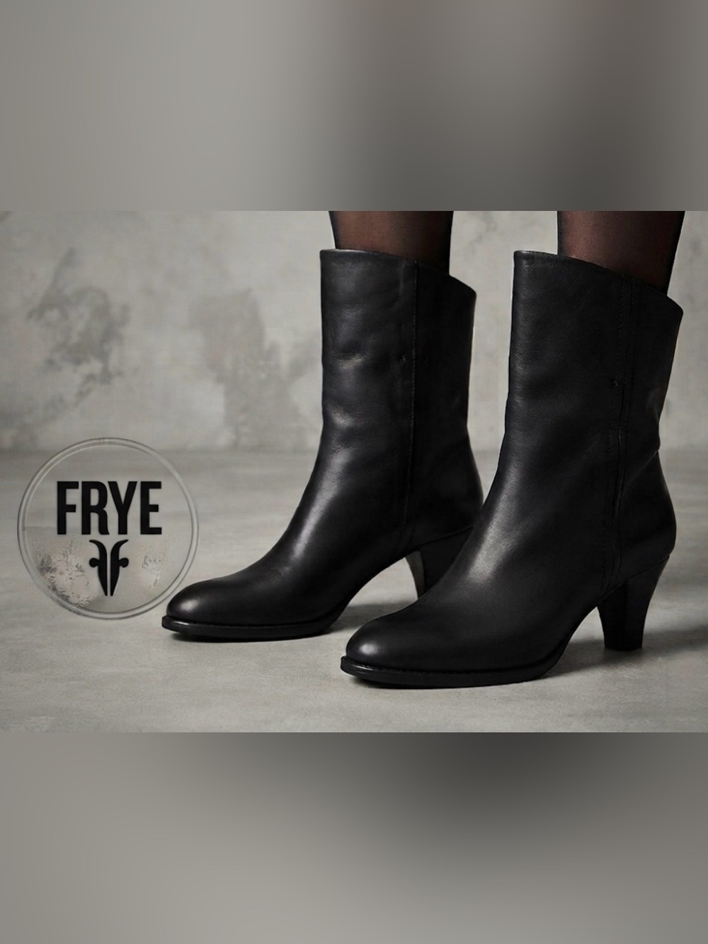 Authentic Frye designer black leather heeled boots sz 9